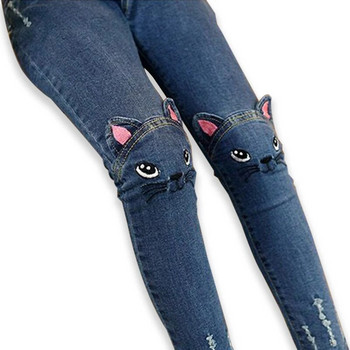 Нова мода Cartoon Cat Girls Дънки Пролет Есен Момичета Клинове Детски моливи Панталони Детски панталони Pantalon Fillette