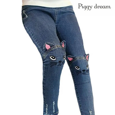 Uus mood Multikas Kass Tüdrukud Teksad kevad Sügis Tüdrukud Retuusid Laste Pliiats Püksid Laste Püksid Pantalon Fillette