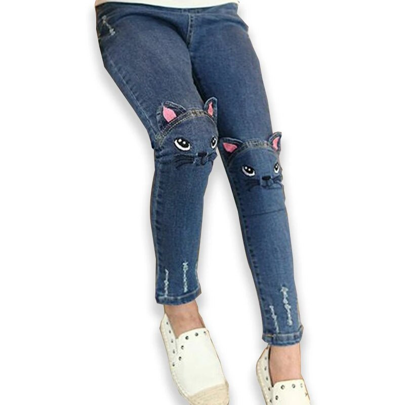 Nové módne dievčenské džínsy s kreslenými mačkami, jarné jesenné dievčenské legíny, detské ceruzkové nohavice, detské nohavice, pantalon filette