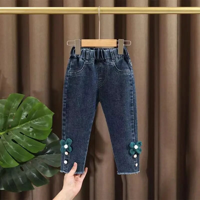 Blugi pentru fete de primăvară și toamnă Noua coreeană la modă Pantaloni casual elastici pentru fete Blugi cu fundă pentru copii Pantaloni pentru copii 2 3 4 5 6 Y