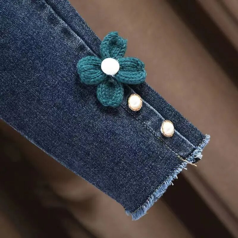 Blugi pentru fete de primăvară și toamnă Noua coreeană la modă Pantaloni casual elastici pentru fete Blugi cu fundă pentru copii Pantaloni pentru copii 2 3 4 5 6 Y