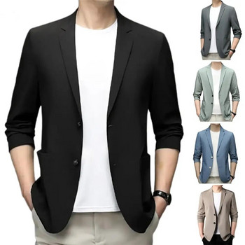 Ανδρικά Blazers Slim Fit Διπλά Κουμπιά Business Jacket Πέτο 3/4 μανίκια Commuting Suit Coat μονόχρωμο παλτό γαμπρού