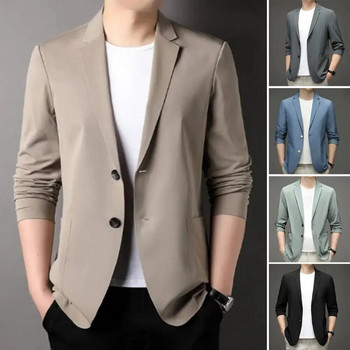 Ανδρικά Blazers Slim Fit Διπλά Κουμπιά Business Jacket Πέτο 3/4 μανίκια Commuting Suit Coat μονόχρωμο παλτό γαμπρού