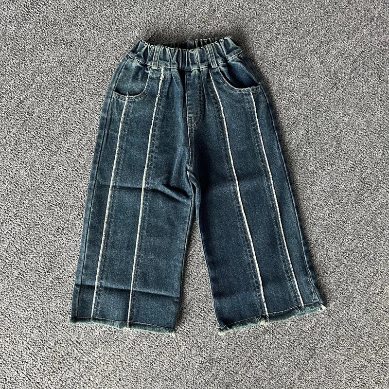 Dievčenské džínsy HoneyCherry so širokými nohavicami, modré, jesenné, nové, módne, prané, rovné džínsy s neopracovaným okrajom