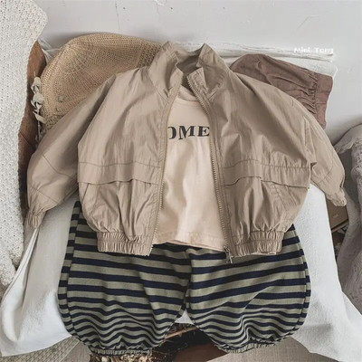 Bundy Vrchné oblečenie Celý rukáv Zips Bavlnené Jednoduché Čisté Neformálne Nové Kórejské Jednofarebné Mäkké Pohodlné Dizajnové Detské Unisex