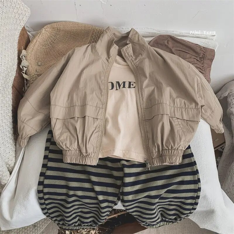 Bundy Vrchné oblečenie Celý rukáv Zips Bavlnené Jednoduché Čisté Neformálne Nové Kórejské Jednofarebné Mäkké Pohodlné Dizajnové Detské Unisex