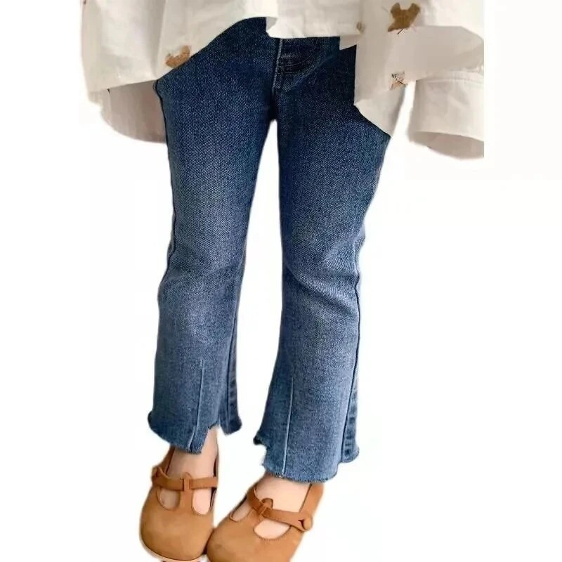 Toamnă Fete Pantaloni evazați din denim ocazional Pantaloni la modă pentru copii cu elasticitate ridicată pentru exterior pentru fetiță Blugi slim versatili