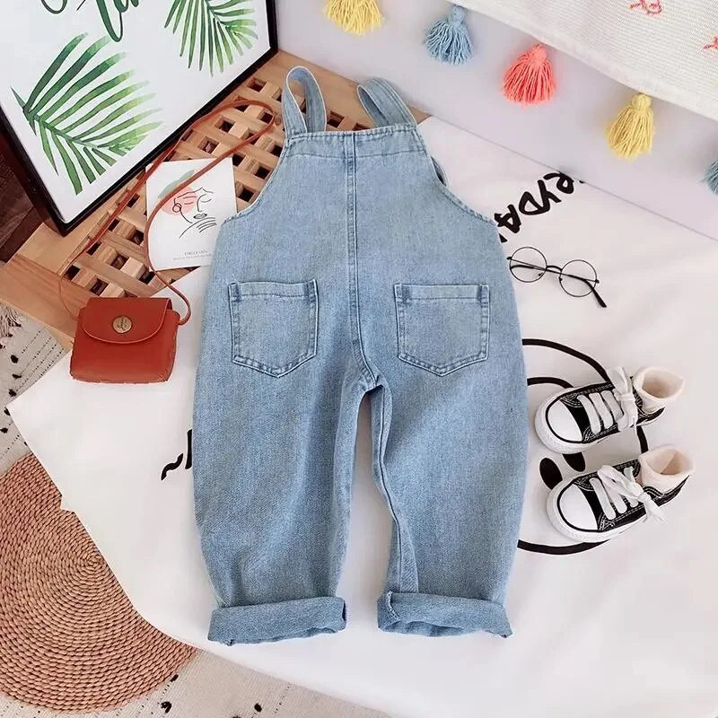 Koreai stílusú Cute Girls Farmer Overall Tavaszi Őszi Szívnyomó Gyerek Laza Alkalmi harisnyatartó farmer Nadrág 2-8 Y