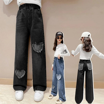 5-14 ετών Teenager Girls τζιν παντελόνι με φαρδύ πόδι Παιδικό παντελόνι Νέο σχέδιο αγάπης μόδας για κορίτσια Τζιν Ανοιξιάτικα φθινόπωρα παιδικά ρούχα