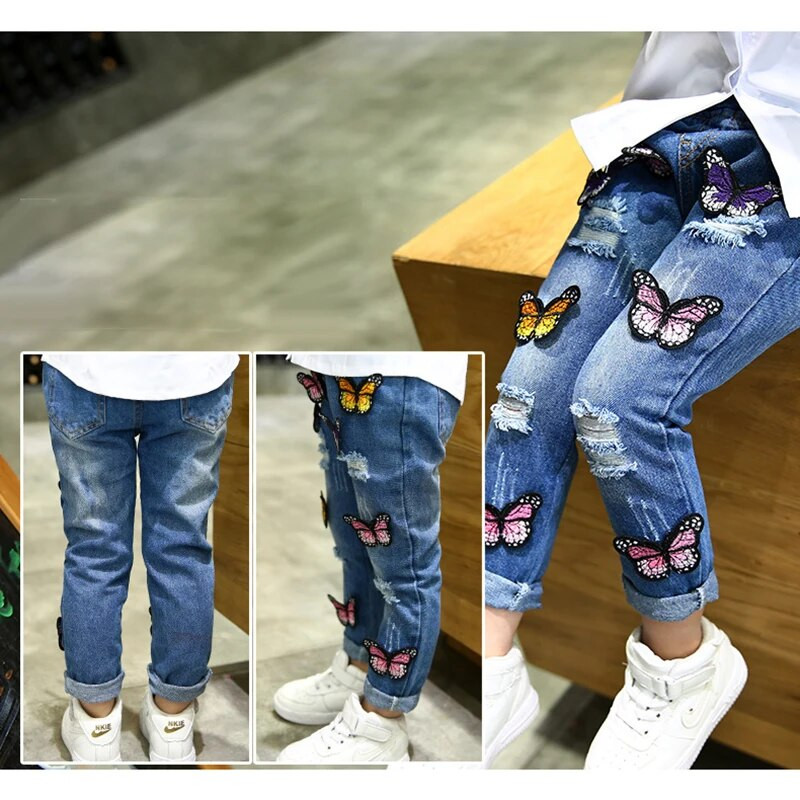 Fashion Fantasy Butterfly Girls Jeans Elastic Waist Παιδικό Παντελόνι Casual Άνετο Slim-Fit κοριτσίστικο παντελόνι Παιδικά ρούχα 1-7 ετών