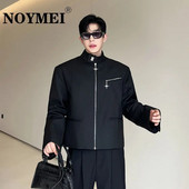 NOYMEI Krátke elegantné sako na zips v kórejskom štýle s kovovým dizajnom, trojrozmernou vypchávkou na ramená, čierne jesenné sako WA2640