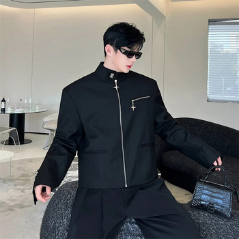 NOYMEI Късо изящно яке с цип Корейски стил Метален дизайн Триизмерна подложка за рамо Черен есенен блейзър WA2640