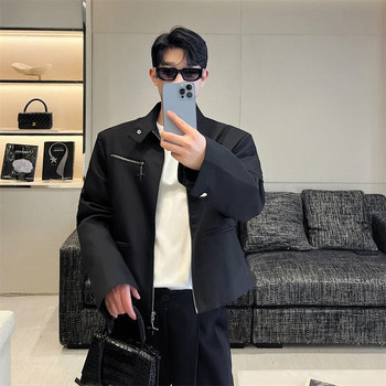 NOYMEI Κοντό σακάκι με φερμουάρ, κορεατικό στυλ, μεταλλικό σχέδιο Τρισδιάστατο μαξιλαράκι ώμου Μαύρο φθινοπωρινό σακάκι WA2640