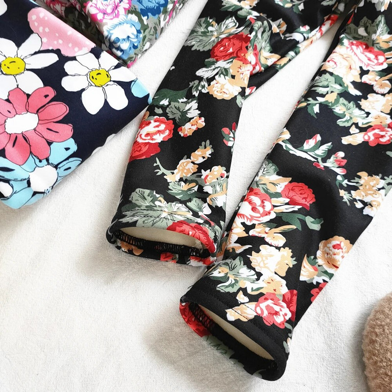 Nové dievčenské legíny s potlačou v vintage kvetinovom prevedení, jeseň a zima, detské oblečenie, sladké dievčenské plus zamatové nohavice, detské kvetinové nohavice