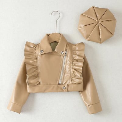 hibobi jednobojna kožna kapa s preklopom za malu djecu, djevojčica, proljeće, jesen, zima, PU kaput, modne kožne jakne za djecu 1-7 godina