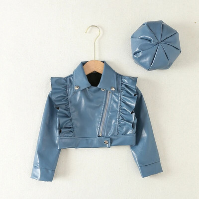 hibobi jednobojna kožna kapa s preklopom za malu djecu, djevojčica, proljeće, jesen, zima, PU kaput, modne kožne jakne za djecu 1-7 godina