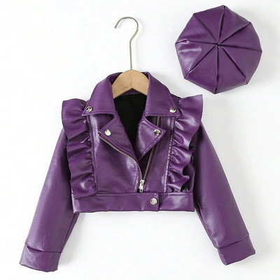 hibobi jednobojna kožna kapa s preklopom za malu djecu, djevojčica, proljeće, jesen, zima, PU kaput, modne kožne jakne za djecu 1-7 godina