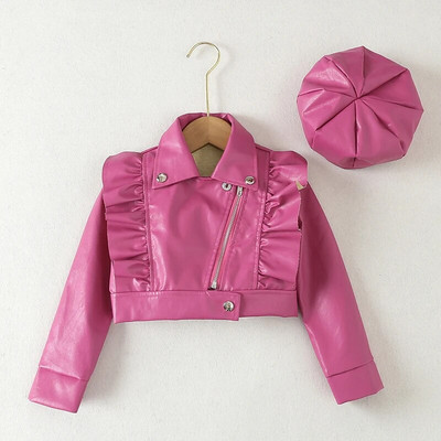 hibobi jednobojna kožna kapa s preklopom za malu djecu, djevojčica, proljeće, jesen, zima, PU kaput, modne kožne jakne za djecu 1-7 godina