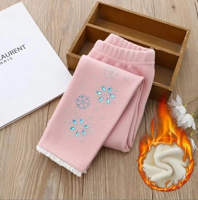 Legíny s ľadovou princeznou pre dievčatá, jeseň/zima, detské nohavice s diamantmi, hrubé polar fleecové nohavice s ceruzkami pre dievčatká