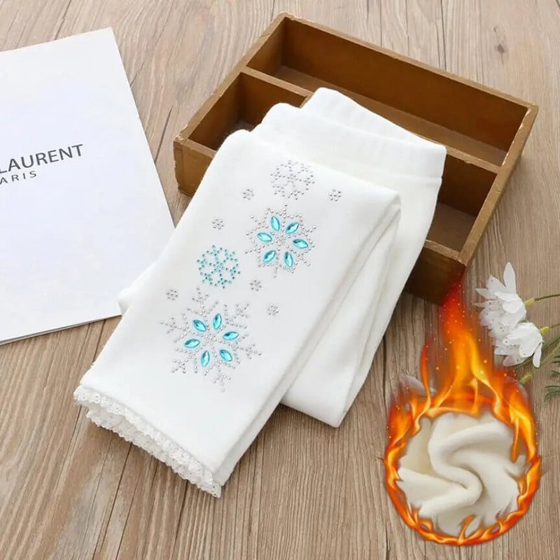 Legíny s ľadovou princeznou pre dievčatá, jeseň/zima, detské nohavice s diamantmi, hrubé polar fleecové nohavice s ceruzkami pre dievčatká