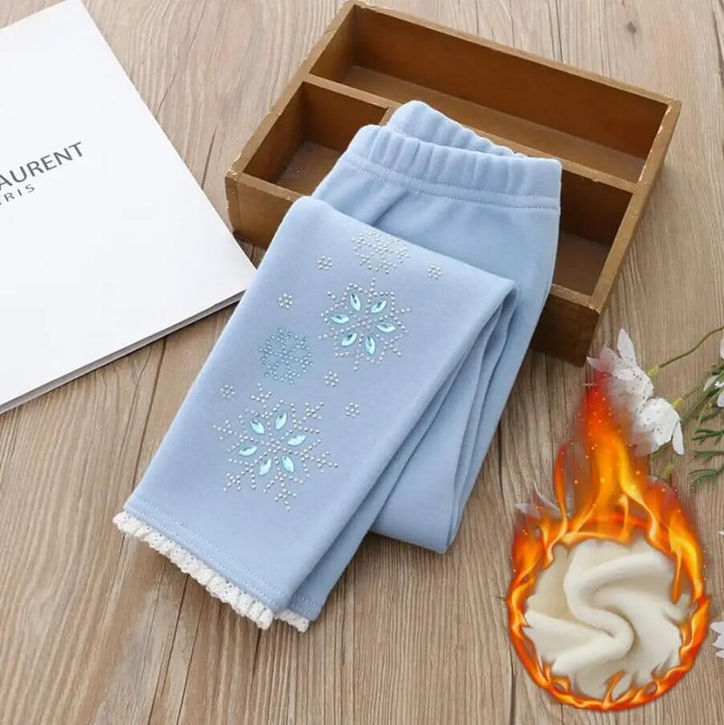 Legíny s ľadovou princeznou pre dievčatá, jeseň/zima, detské nohavice s diamantmi, hrubé polar fleecové nohavice s ceruzkami pre dievčatká