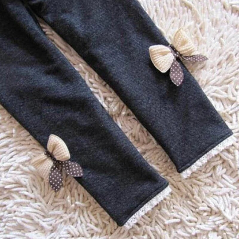Dievčenské nohavice, hrubé teplé zimné jarné džínsy s mašľou, legíny, detské nohavice