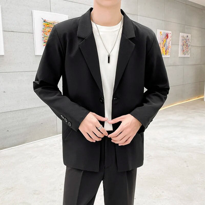 Toamnă Nouă Moda Blazere Bărbați Rever Doi Nasturi Culoare Solidă Costume Ocazionale de Afaceri Îmbrăcăminte de marcă masculină Paltoane Gri Cafea Caisă