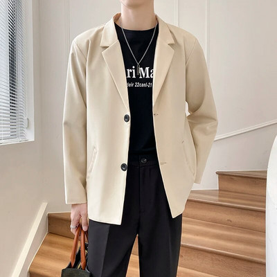 Toamnă Nouă Moda Blazere Bărbați Rever Doi Nasturi Culoare Solidă Costume Ocazionale de Afaceri Îmbrăcăminte de marcă masculină Paltoane Gri Cafea Caisă