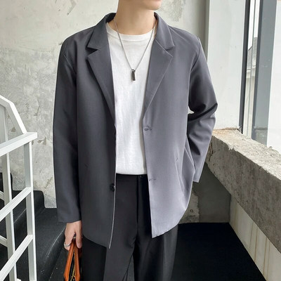 Toamnă Nouă Moda Blazere Bărbați Rever Doi Nasturi Culoare Solidă Costume Ocazionale de Afaceri Îmbrăcăminte de marcă masculină Paltoane Gri Cafea Caisă