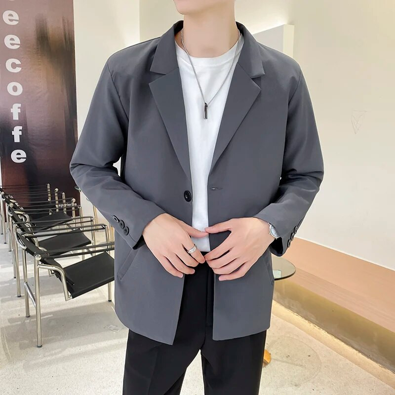 Toamnă Nouă Moda Blazere Bărbați Rever Doi Nasturi Culoare Solidă Costume Ocazionale de Afaceri Îmbrăcăminte de marcă masculină Paltoane Gri Cafea Caisă