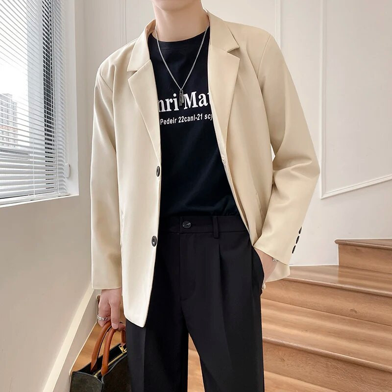 Toamnă Nouă Moda Blazere Bărbați Rever Doi Nasturi Culoare Solidă Costume Ocazionale de Afaceri Îmbrăcăminte de marcă masculină Paltoane Gri Cafea Caisă