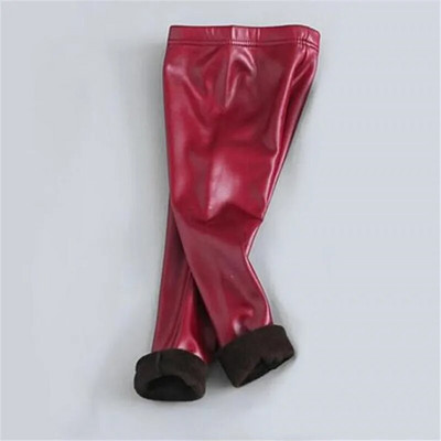 Zimné dievčenské legíny PU Plus Velvet Thick Detské teplé nohavice Kožené ceruzkové nohavice Elastický pás Jednofarebné ležérne