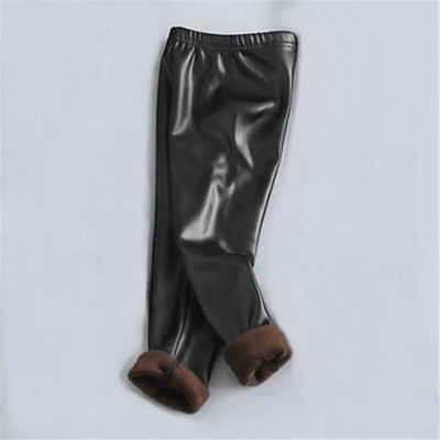 Zimné dievčenské legíny PU Plus Velvet Thick Detské teplé nohavice Kožené ceruzkové nohavice Elastický pás Jednofarebné ležérne