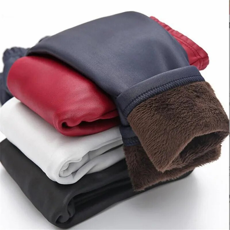 Zimné dievčenské legíny PU Plus Velvet Thick Detské teplé nohavice Kožené ceruzkové nohavice Elastický pás Jednofarebné ležérne