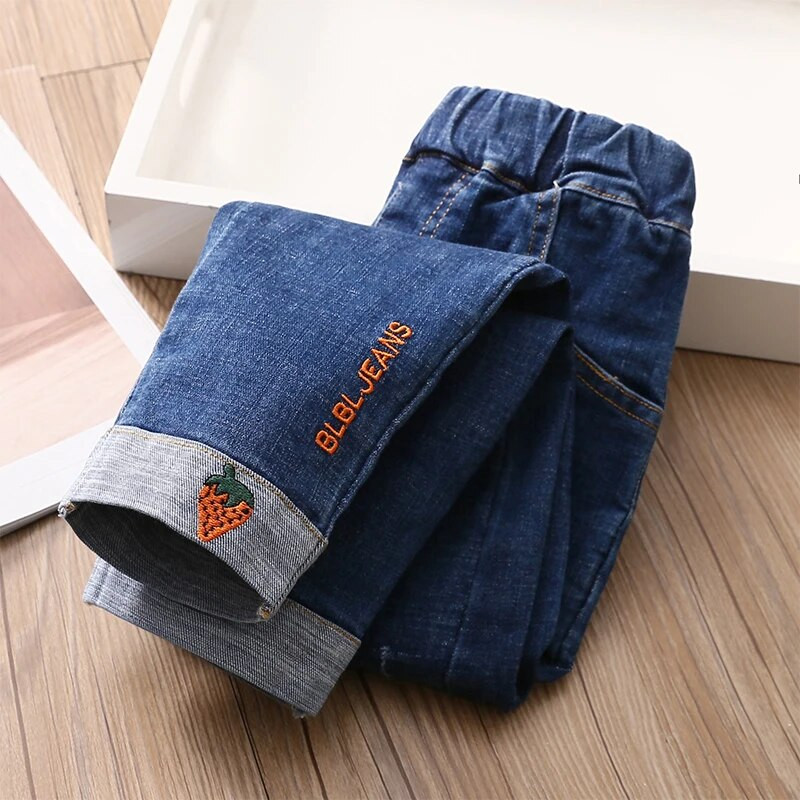 2023 Primavara Toamna Nou Casual 3 4 5 6 8 10 12 ani Copii Copii Pantaloni drepti elastici Adolescent Blugi Denim pentru fetite