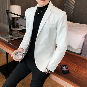 Blazer Hombre PU Δερμάτινα μπουφάν Ανδρικά Μόδα Solid Slim Fit One Button Business Casual Blazers για Άντρες Κορεάτικο στυλ μπουφάν
