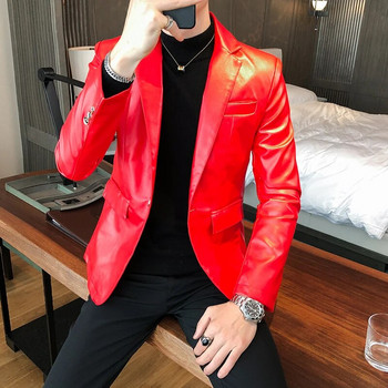 Блейзър Hombre PU кожени якета Мъжки модни плътни прилепнали едно копче Бизнес ежедневни блейзъри за мъже Яке в корейски стил