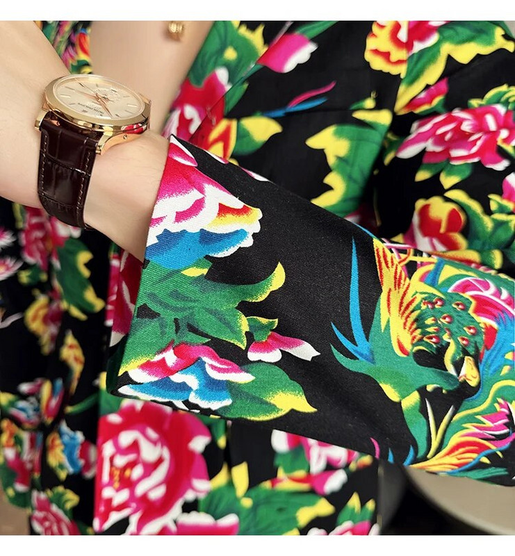 Jachetă de costum subțire, neagră, imprimată, pentru bărbați, cu decolteu în V, cu un singur buton, haină roșie, stil nostalgic, cu mânecă lungă, mărime mare M-5XL