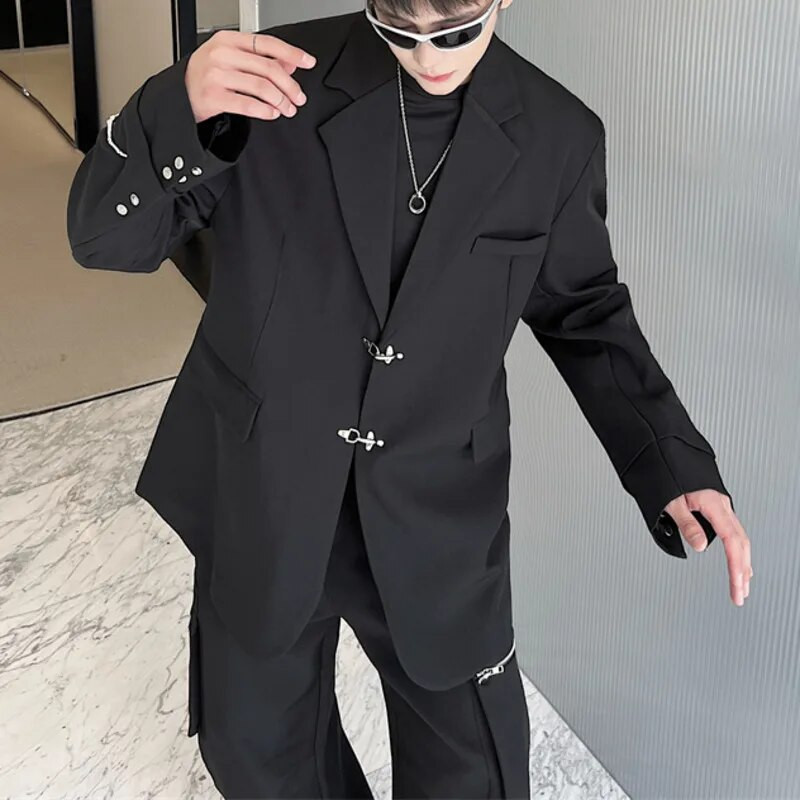 Pánske jesenné jarné saká PFNW, tmavé oblečenie, kovové gombíky, dizajn na ramenách, kabát, dvojité manžety, jednoduché topy 12Z2041