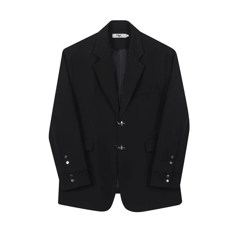 Pánske jesenné jarné saká PFNW, tmavé oblečenie, kovové gombíky, dizajn na ramenách, kabát, dvojité manžety, jednoduché topy 12Z2041