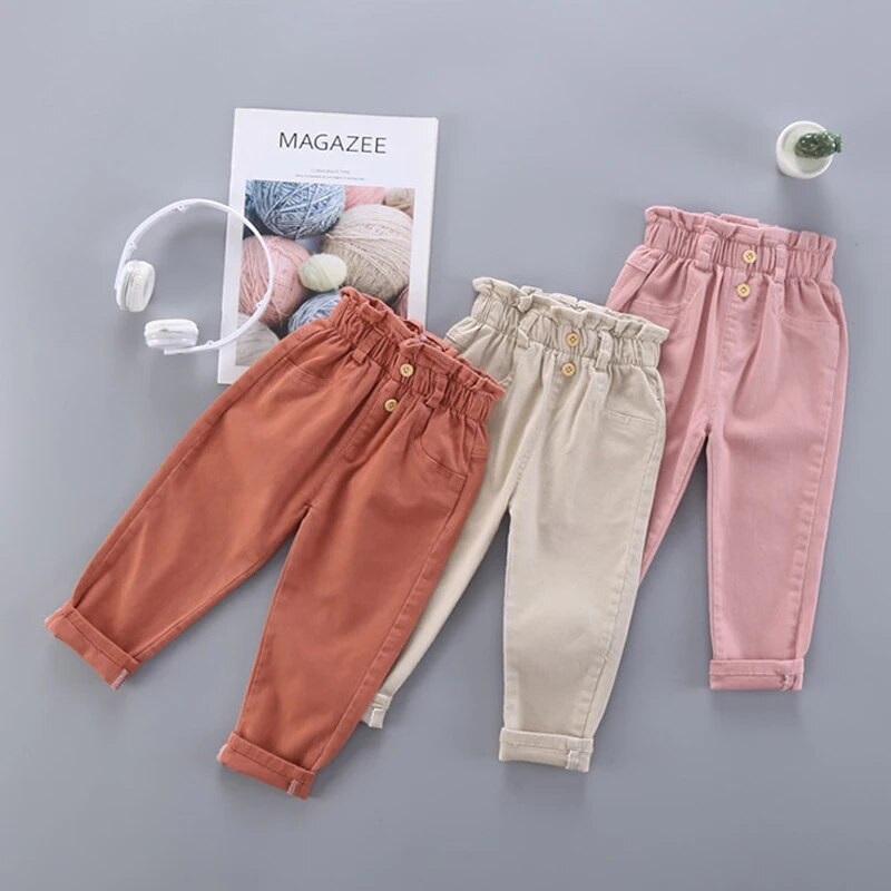 Detské mrkvové nohavice 2021 Nové jesenné oblečenie Detské oblečenie Dievčenské jednofarebné topánky Ležérne nohavice