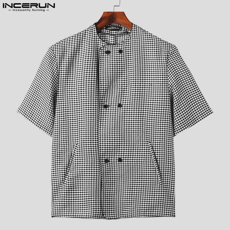 INCERUN Topy 2023 Pekné pánske bez goliera Dizajn Ležérne obleky Kabáty Štýlové pánske Hot Výpredaj S krátkym rukávom Cardigan Blazer S-5XL