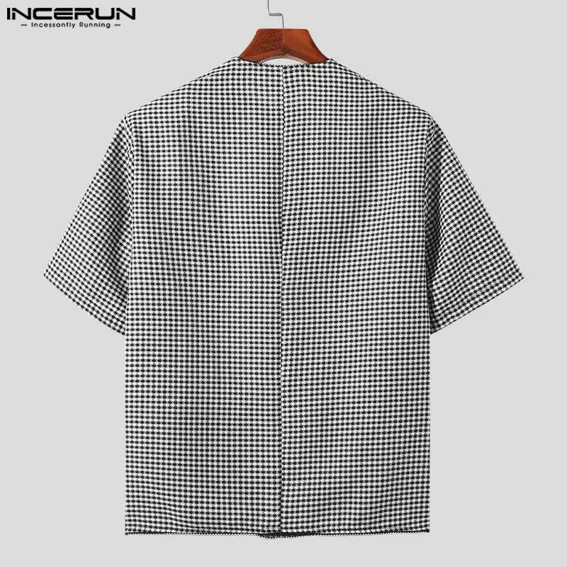 INCERUN Topy 2023 Pekné pánske bez goliera Dizajn Ležérne obleky Kabáty Štýlové pánske Hot Výpredaj S krátkym rukávom Cardigan Blazer S-5XL