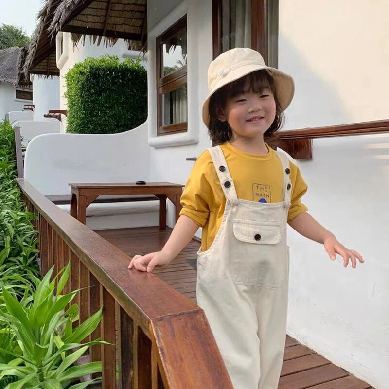 Galben/Alb Salopete ocazionale pentru copii Culoare uni Băieți Fete Body largi Primăvară Toamnă Salopete de o singură piesă pentru copii mici