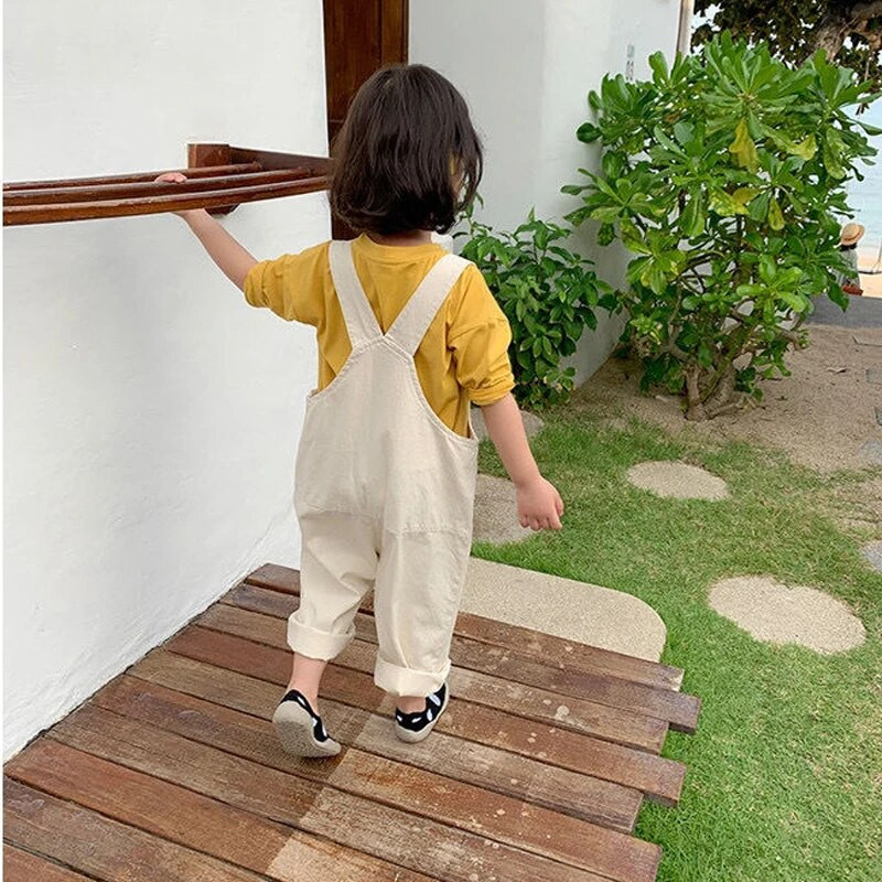 Galben/Alb Salopete ocazionale pentru copii Culoare uni Băieți Fete Body largi Primăvară Toamnă Salopete de o singură piesă pentru copii mici