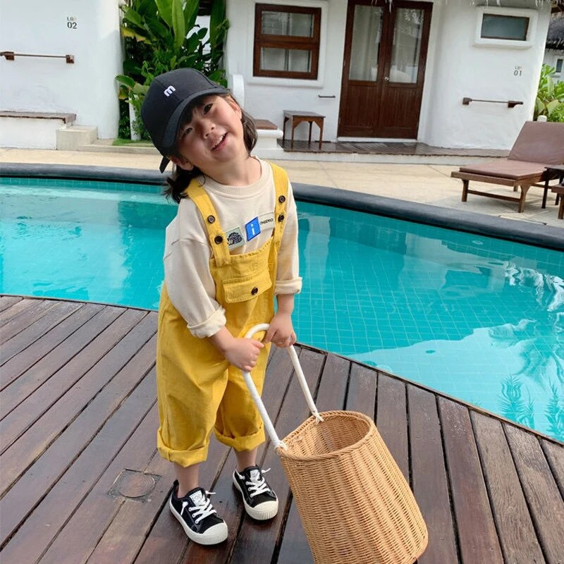 Galben/Alb Salopete ocazionale pentru copii Culoare uni Băieți Fete Body largi Primăvară Toamnă Salopete de o singură piesă pentru copii mici