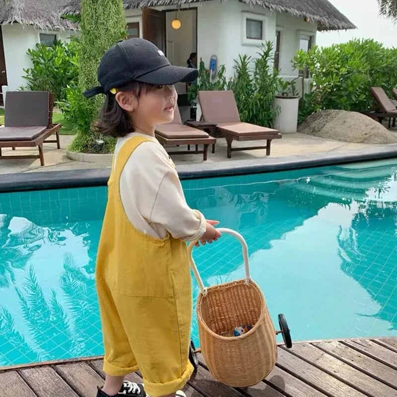 Galben/Alb Salopete ocazionale pentru copii Culoare uni Băieți Fete Body largi Primăvară Toamnă Salopete de o singură piesă pentru copii mici