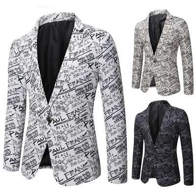 Νέο ανδρικό λουλουδάτο γράμμα Casual Blazer Youth Slim Fit Fashion Personalized single στήθος κοστούμι σακάκι Stage Party Show Φόρεμα