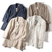 Noua versiune coreeană de modă pentru bărbați a sacouului cu mâneci în șapte puncte, relaxat, respirabil, casual, de vară, cu dungi verticale