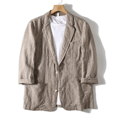 Noua versiune coreeană de modă pentru bărbați a sacouului cu mâneci în șapte puncte, relaxat, respirabil, casual, de vară, cu dungi verticale